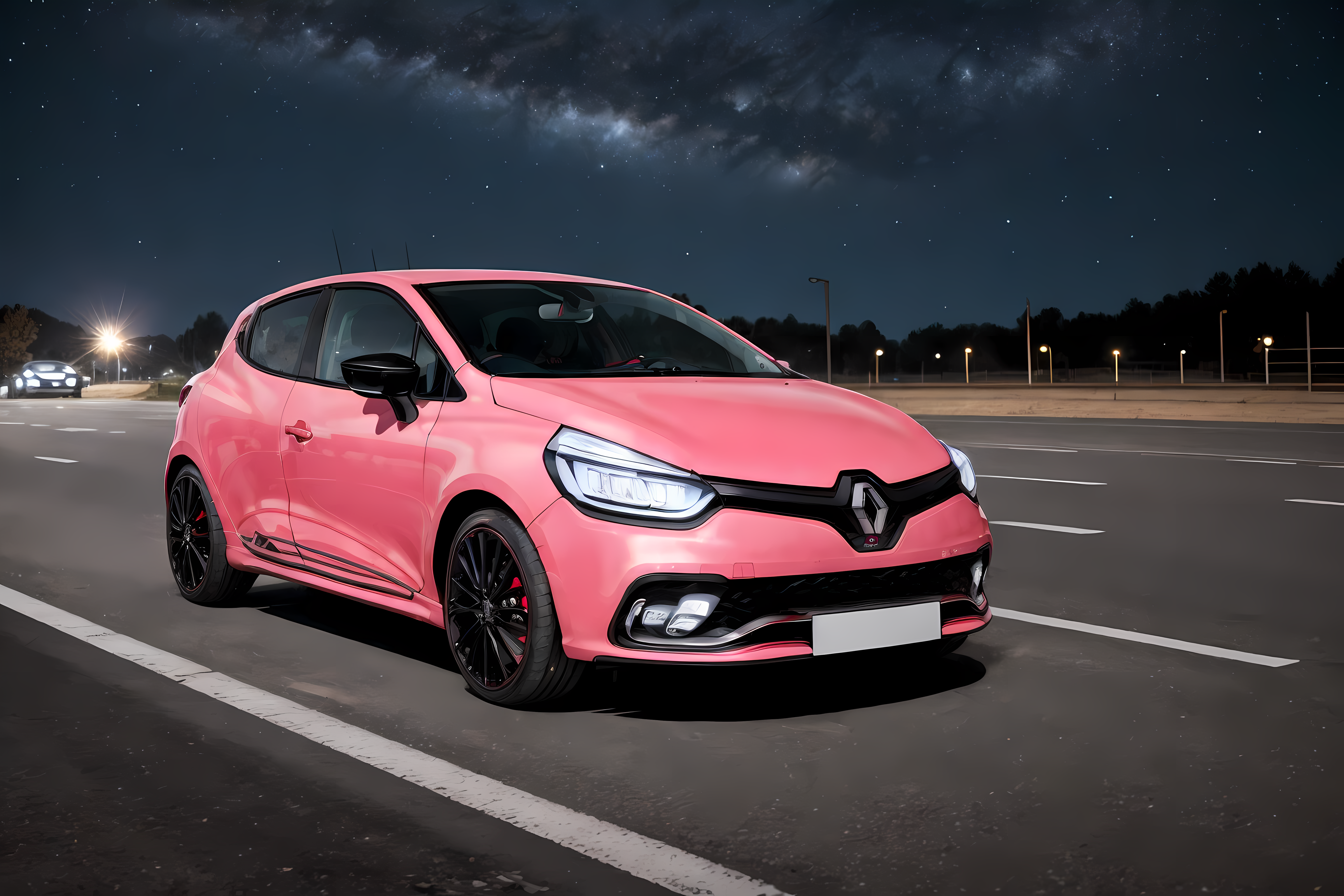 06740-2034211589-photo of a pink clio4-rs from the front on a road at night, stars and nebula in the sky, photorealistic, masterpiece, best quali-0000.png